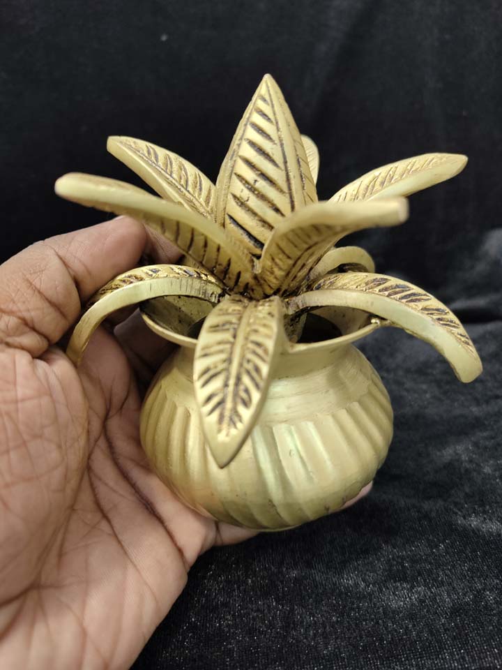 Handcrafted Brass Kalasam Pot (Sombu) 5 inches – Traditional Hindu Pooja Vessel by Thamiram Handicrafts