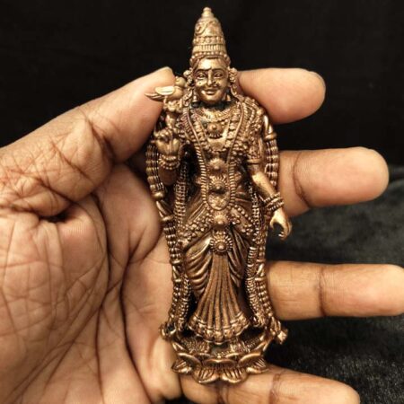 Handcrafted Copper Meenakshi Amman Statue 4.5 inches – Hindu Goddess Idol for Pooja by Thamiram Handicrafts