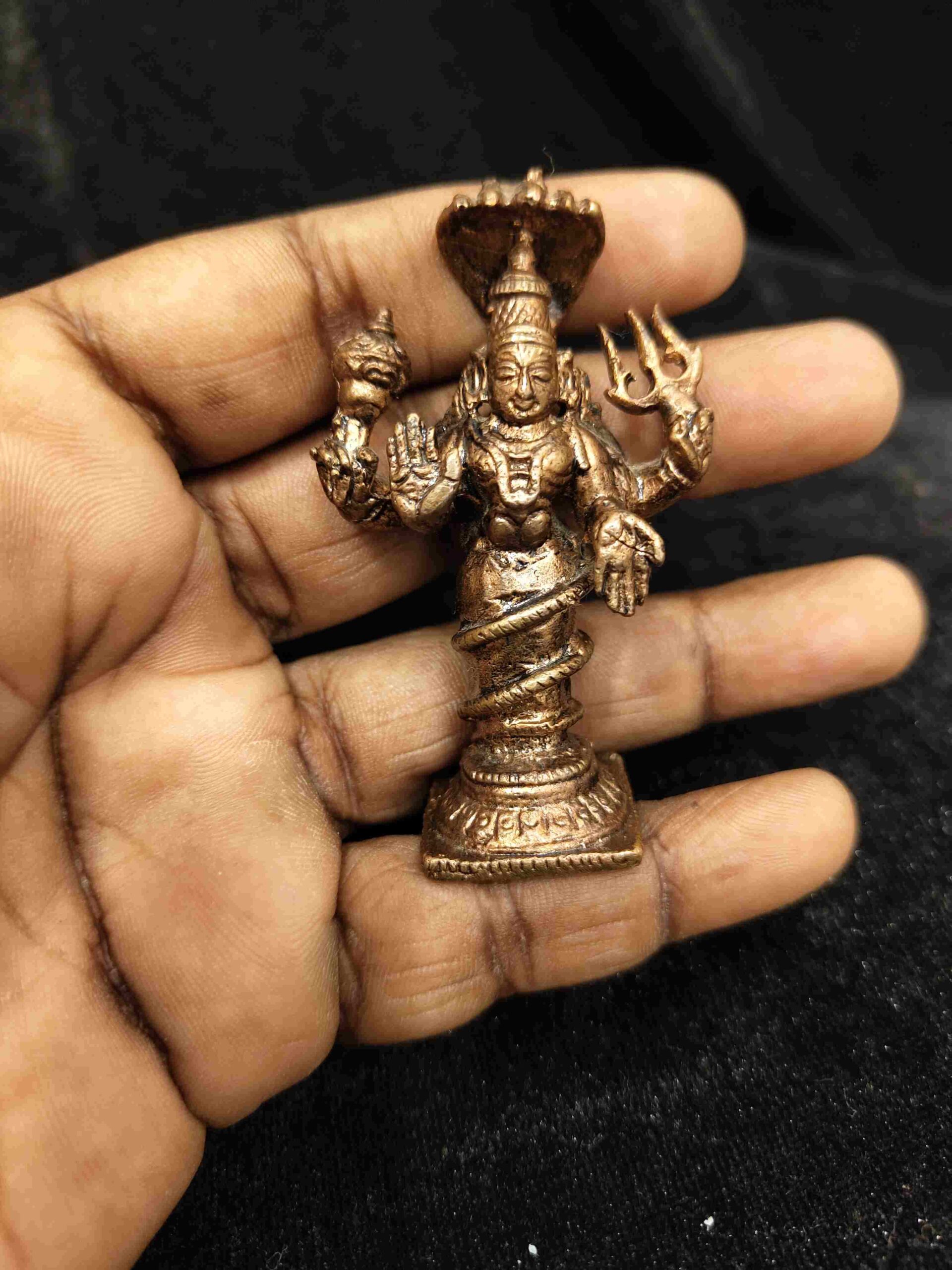 Handcrafted Copper Rahu Statue 2.5 Inch Navagraha Idol for Home Temple by Thamiram Handicrafts