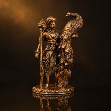 Handcrafted Copper Tamil Kadavul Murugar Statue with Peacock 2 Inch for Home Pooja by Thamiram Handicrafts